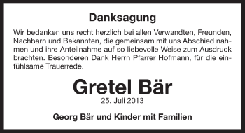 Traueranzeige von Gretl Bär von Pegnitz-Zeitung